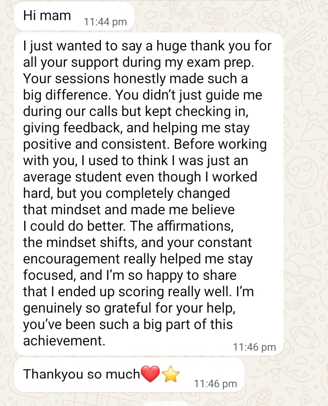 Message from a parent Divya has guided 1