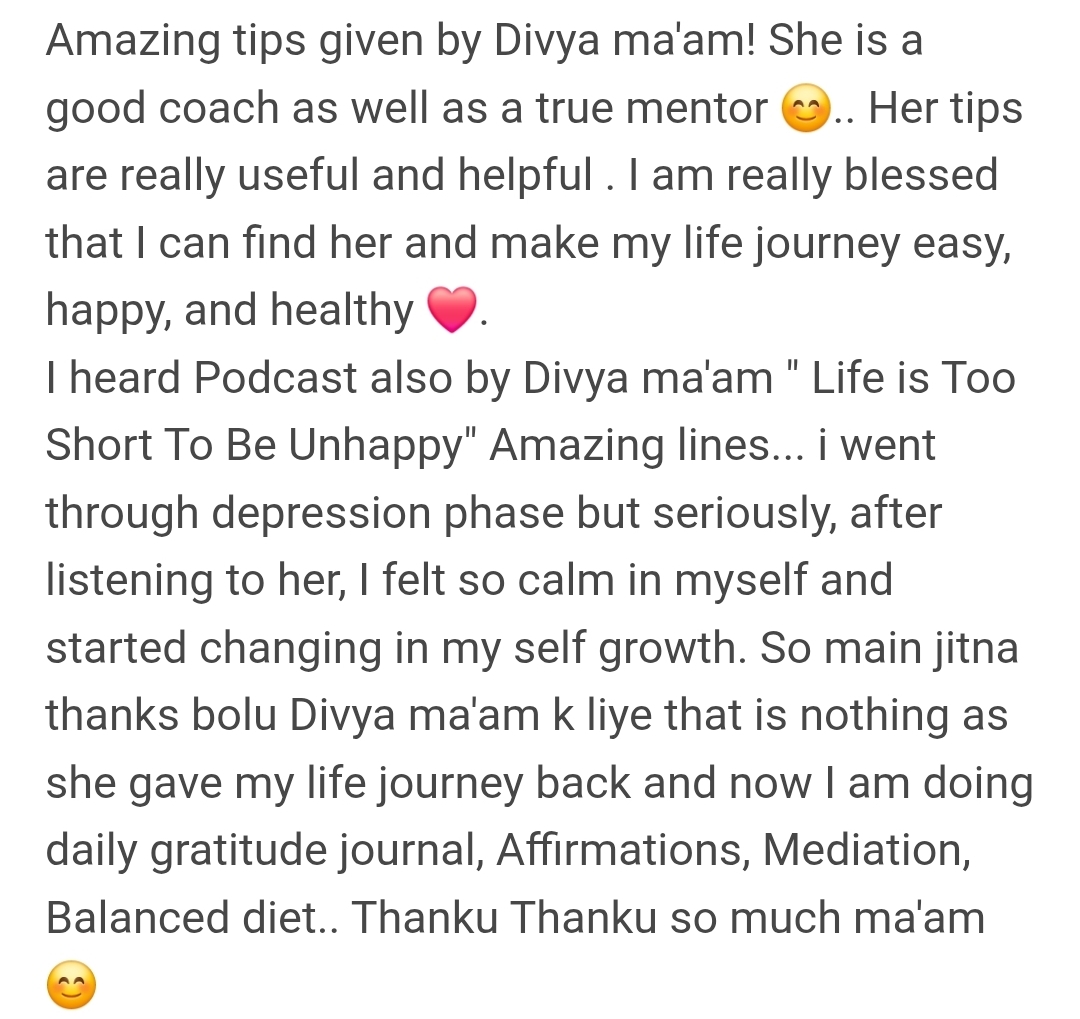 Message from a parent Divya has guided 4