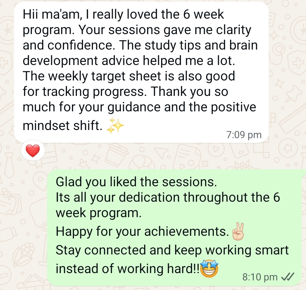 Message from a parent Divya has guided 6